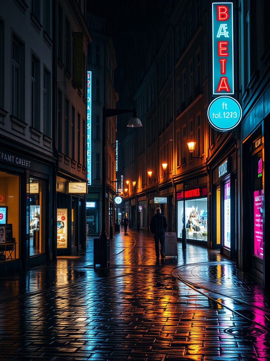 A neon-lit night street, the kind of photo whose signage and location a Privacy Report flags