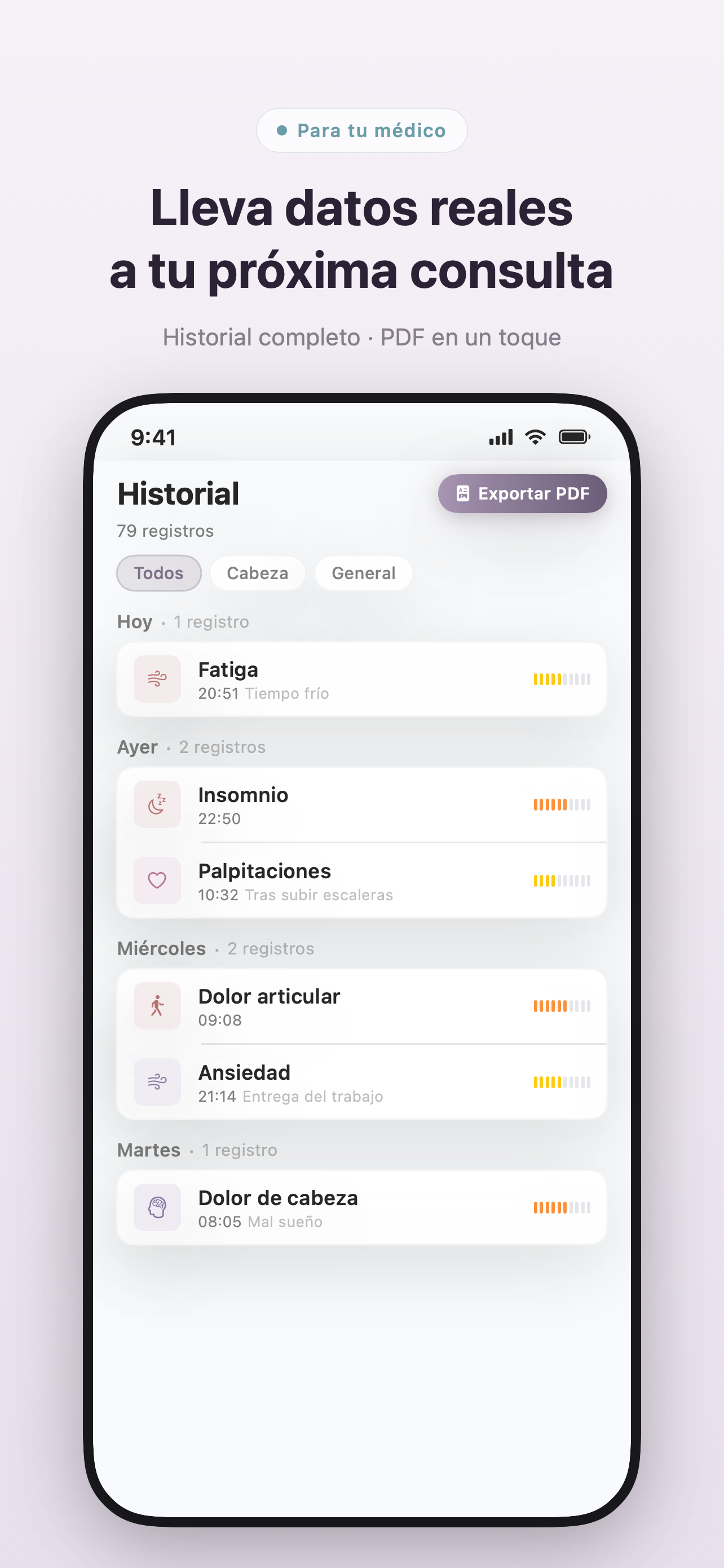 Historial en Symptio